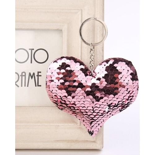 Cute Sequins Love Stars Keychain Shiny Reflective Cartoon Couple Keychain Heart-shaped Car Bag Pendants Keyring Accessories