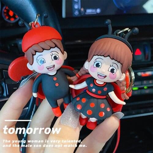 Cute Epoxy Seven Star Ladybug Boy Girl Keychains Couple Female Cartoon Trend Car Key Chain Bag Pendant Resin Key Ring Gifts