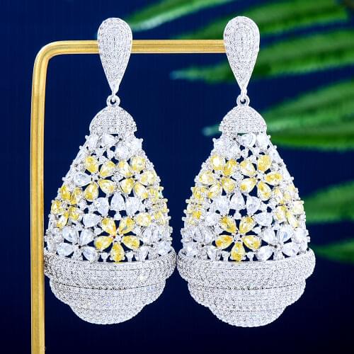 Missvikki Brand Luxury Yellow CZ Big Pendant Earrings Gorgeous Shiny Women Girl Bridal Noble Gift High Quality 2020 New Design
