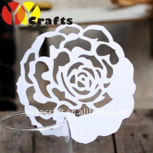 Fashionable beautiful rose design handmade place cards for wine glass