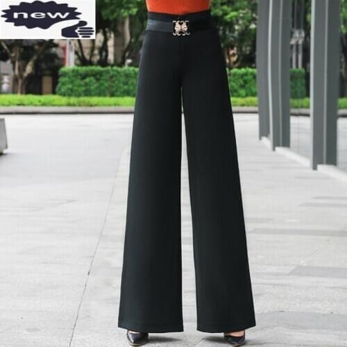 Fashion Office Lady Wide Leg Trousers Spring New High Waist Loose Fit Female Streetwear Elegant Baggy Long Pants Plus Size