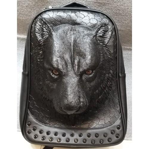 Fashion and leisure backpack for men and women leather bag personality 3D wolfhead backpack college style bag tide bag