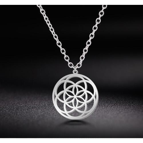 Myshape 316L Stainless Steel Dream Wish Protection Love Flower of Life Amulet Talisman Women and Men Jewelry Necklace