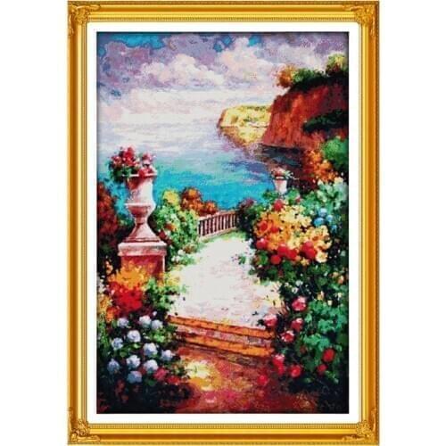 Beach path among the flowers counted 11CT 14CT DIY kit Chinese wholesale Cross Stitch embroidery needlework Sets home decor