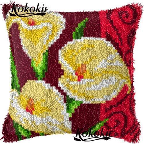 Handicraft cross stitch embroidery needlework sets latch hook rug kits flowers pillow Crocheting Rug Yarn Patchwork Pillowcase