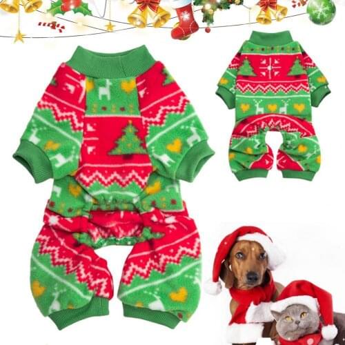 Dog clothes Pet Pajamas Christmas Tree Pattern Keep Warmth Skin-friendly Pet Dog Jumpsuits Outfit Winter clothes for dogs