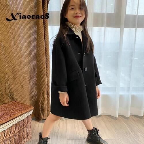 Autumn Winter Unisex Kids Black Woolen Thick Jacket Coat 3-14Y Children Toddler Fall Clothes Outerwear Boys Girls Long Jackets