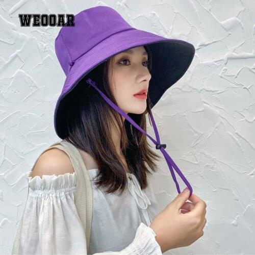 WEOOAR 2021 Casual Double-sided Summer Bucket Hats Mens Panama Hat Wide Brim Fisherman Hat Sun Visor Cap Female Buckethat MZ117
