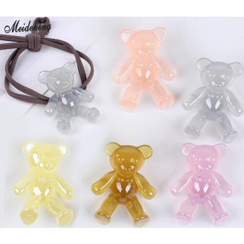 Fashion Cute Acrylic Jelly Beads Semi-Transparent Sitting Bear DIY Creative Simple Girl Hair Rope Jewelry Kids Gift Accessory