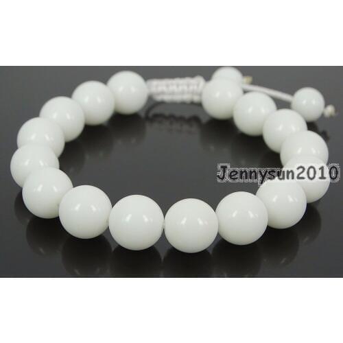 Handmade 10mm Adjustable Natural White Alabaster Gems Stone Round Beads Bracelet Healing Reiki 5 Strands/Pack