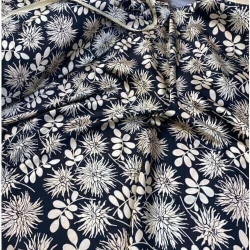 Wide 43" Black Filigree Silk Stretch Satin Fabric Silk Pajamas Shirt Skirt Clothing Material