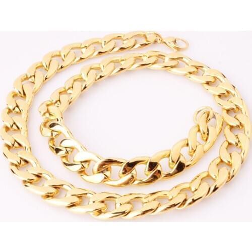 Tiasri 15mm Punk Gold Color Stainless Steel Necklace Bracelet for Men Hip-hop Boys Jewelry Gift Choker Link Wholesale and Retail