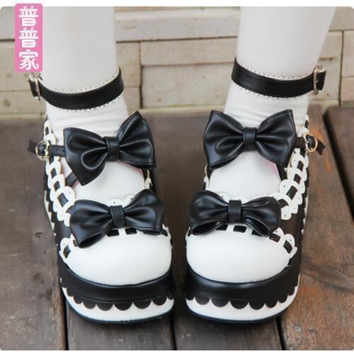 Princess sweet punk shoes The Japanese Lolita style round LOLITA shoes bottom slope with thick muffin princess shoes pu9896