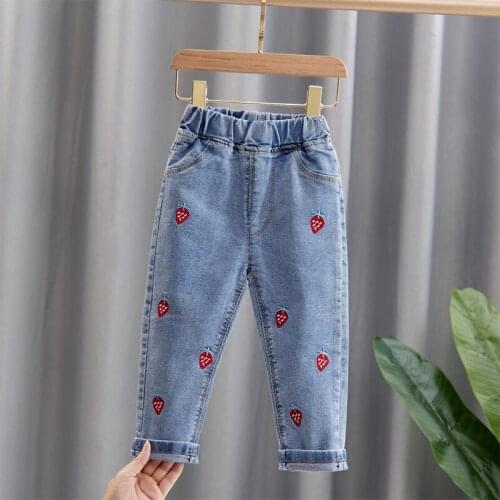 Spring girl baby clothes mid-waist elastic band denim trousers for 1 2 3 4 5 6 year girl baby clothing kids birthday jeans pants