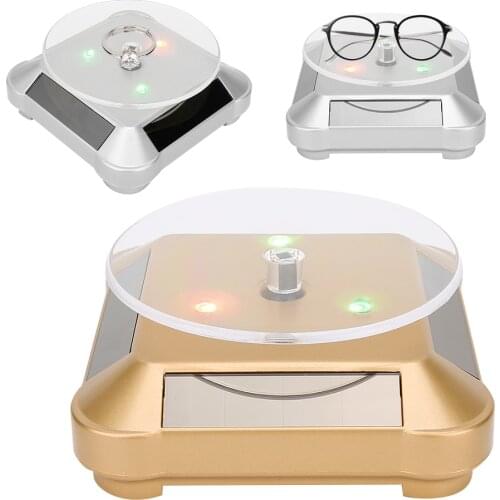 Solar Showcase 360 Turntable Rotating Jewelry Watch Ring Phone Stand LED Display Stand Jewelry Organizer Gold Silver for Jeweler