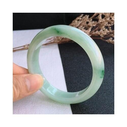 Zheru Jewelry Natural Burmese Jade 54-64mm Light Green Bracelet Elegant Princess Jewelry Best Gift for Mother and Girlfriend