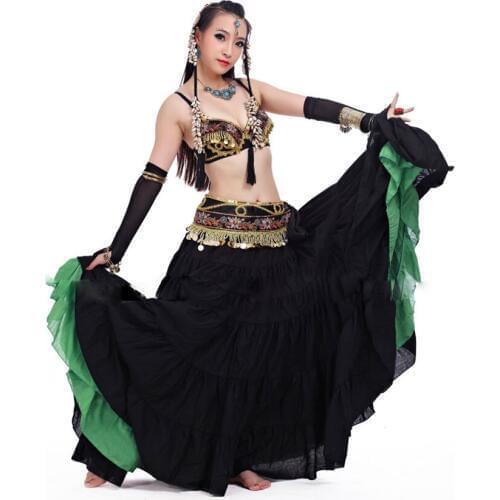 ATS 2016 Tribal Belly Dance Clothes for Women 4 Pieces Outfit Set Antique Bronze Beads Bra Belt Skirts Gypsy Dance Costumes