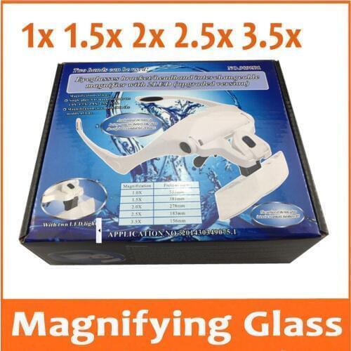 1X 1.5X 2X 2.5X 3.5X Wearing Glasses Style Helmet LED Illluminated Magnifier Reading Inspection Operation Magnifying Glass Loupe
