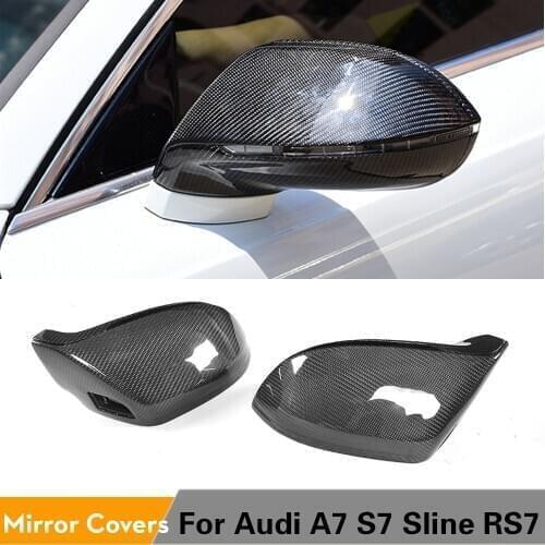 2PCS/Set Carbon Fiber Full Replacement Side Rearview Mirror Covers Caps for AUDI A7 S7 Sline RS7 2011 - 2017