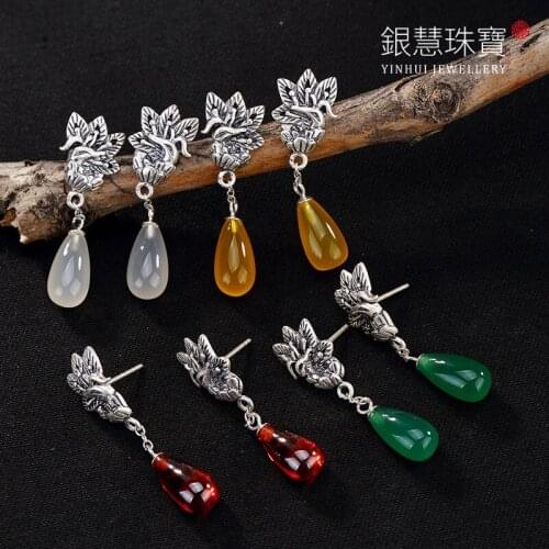 2018 Top Fashion Real Carnelian Brinco Phoenix Peony Restoring Ancient Ways Of High-grade Pomegranate Female Fashion Earrings