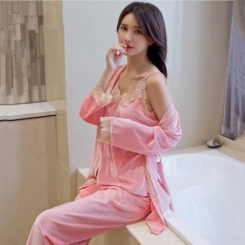 3 Pcs/Set Maternity Soft Velvet Pajamas Sleepwear Breastfeeding Nightgown Elegant Nursing clothes Pregnancy Nightwear Home Wear