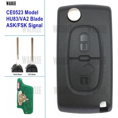 WALKLEE Car Remote Key 433MHz Fit for Citroen C2/C3/C4/C5/Berlingo/Picasso, CE0523 ASK/FSK Signal, HU83/VA2 Blade