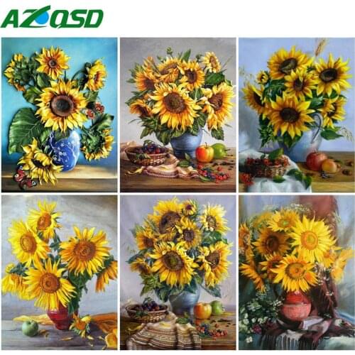 AZQSD Oil Painting By Numbers Sunflower HandPaintged Draw On Canvas Flower Vase Acrylic Living Room Decoration Diy Gift