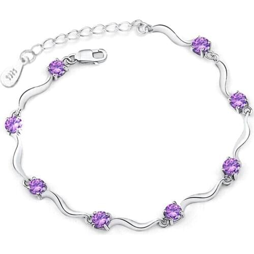 Womens White Purple Rhinestone Crystal Bracelet Color Bamboo Chain Charm Bracelets Female Jewelry