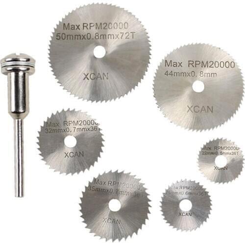 6Pcs/set Stainless Steel Slice Metal Cutting Disc with 1 Mandrel for Dremel Rotary Tools 22 25 32 35 44 50mm Cutting Disc