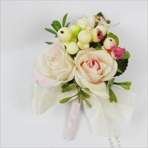 DIY 6 colors artificial rose corsage Groom Boutonniere brooch women corsage flower bridal hand Flowers Wedding party flower