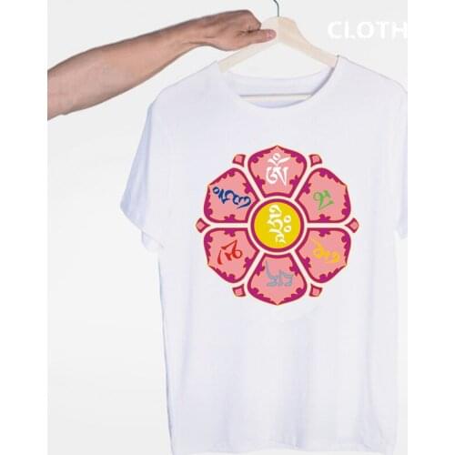 JN BUDDHISM OM MANI PADME HUM T-shirt O-Neck Short Sleeves Summer Casual Fashion Tibetan Buddhism Thangka Six Words Ring Tshirt