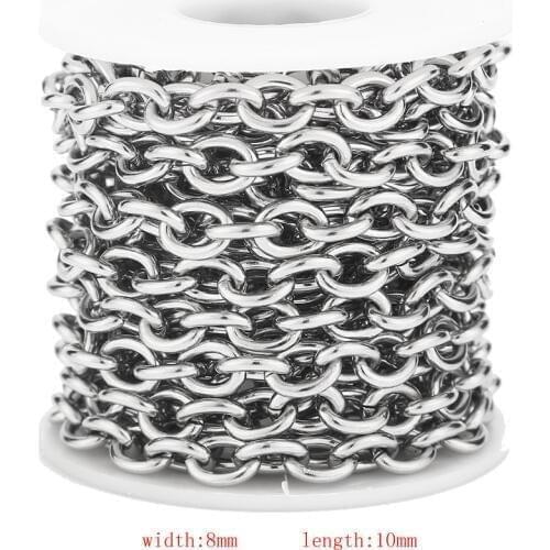 8mm Width Stainless Steel Rolo Cable Chains Findings Fit for Jewelry Making &DIY