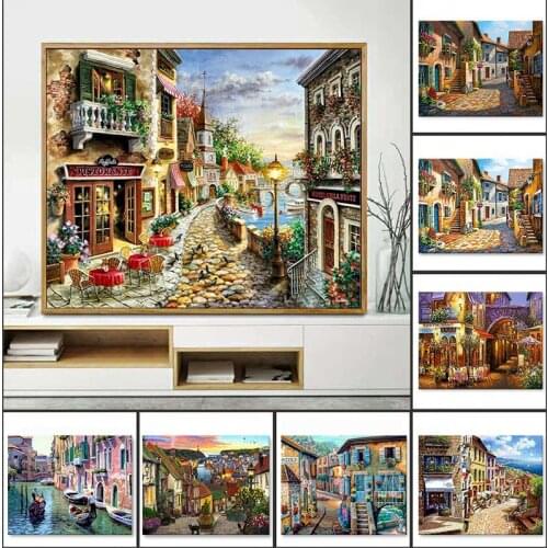 GATYZTORY 60x75cm Acrylic Painting By Numbers For Adults With Frame Town Scenery Modern Wall Art Picture By Numbers For Diy Gif