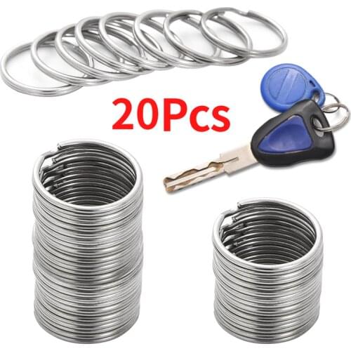 20Pcs 40Pcs Polished Silver Color Keyring Stainless Steel Hole Key Ring Key Chain Rhodium Plated Round Split Keychain Wholesale