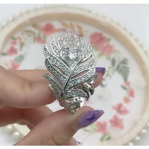 Fashion Charm Feather Rings Opening Design Punk Unusual Silvery Jewelry For Women Cocktail Party Dainty Ornaments Wholesale