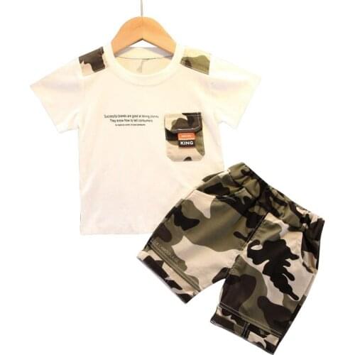 Baby Boys Clothes Set Summer Newborn Clothing Infant Girls Cotton Printed T-Shirt + Camouflage Shorts 2pcs Outfits Kids Costumes
