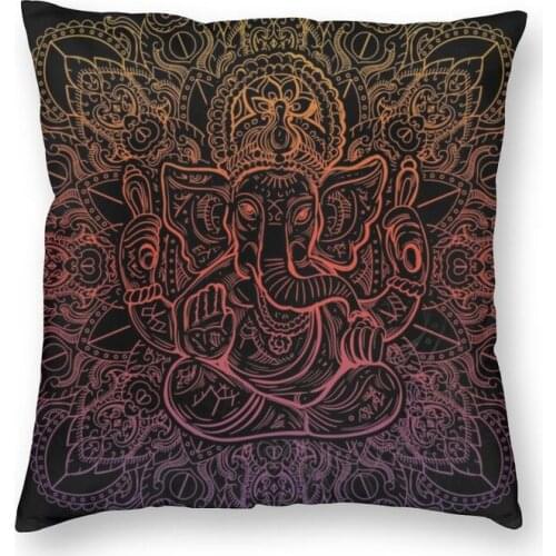 Lord Ganesha Mandala Pattern Square Pillow Case Home Decor Elephant God Cushions Throw Pillow for Sofa Double-sided Printing