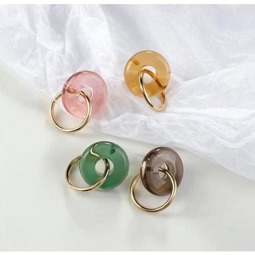Lifefontier Korean Mixed Color Acrylic Drop Earrings for Women Girls Hollow Geometric Round Resin Dangle Earrings Trendy Jewelry