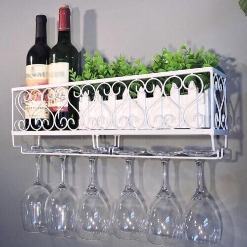 Metal Wine Rack With Bottle Holders Wall Mounted Organizer Glassware Storage Shelf Display Hanging Kitchen Bar Decor Accessory