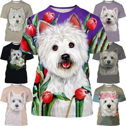 Fashion Mens and Womens 3D Printing T-shirt Cute Animal Dog Casual Short-sleeved Street West Highland White Terrier T-shirt