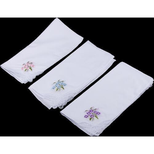 Pack of 12 Vintage Womens Elegant Flower Embroidery 100% Cotton Handkerchiefs Soft Hanky Womens Pocket Square Handkerchiefs