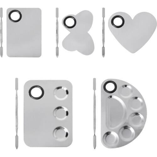 Stainless Steel Paint Palette Tray Mixing Rod Spatula Set For Nail Art Supply School Supplies Watercolor Oil Painting Makeup