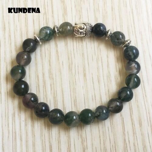 8mm Natural aquatic agateBracelet Buddha Bracelets Wrist Bracelet lotus Flower gift for men Yoga Mala Beads Bracelets