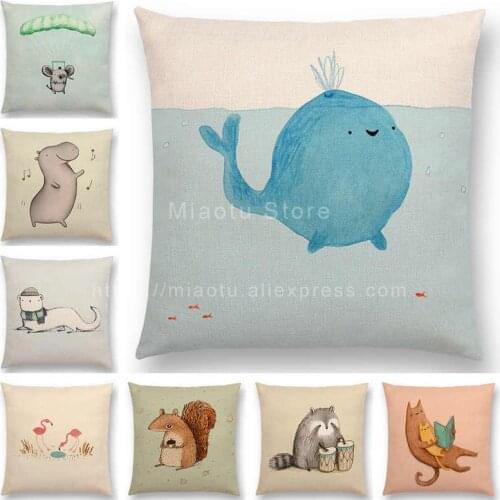Newest Cute Cartoon Animals Cushion Cover Lovely Bear Hippo Elephant Whale Cat Dog Pug Flamingo frog Sofa Throw Pillowcase