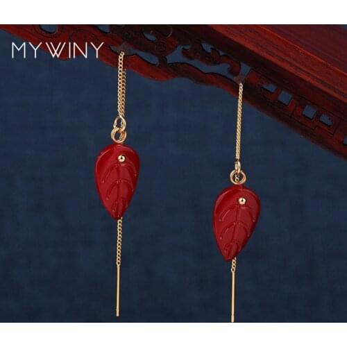 5 colors NEW MYWINY fashion jewelry long Copper chains earrings,Nature stones leaf summer earrings women