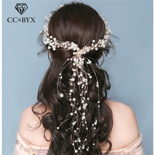 CC Wedding Jewelry Hairbands Headbands Long Design Pearl Engagement Hair Accessories For Bride Bridesmaids Flower Headdress M074