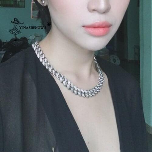 Ice out Cuban Chain Necklace Hip Hop Punk Jewelry Necklace Rhinestone Mens Rapper Tide Brand Necklace Fashion Accessories