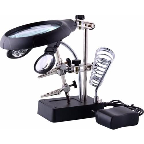 Soldering Iron Station Stand With Welding Magnifying Glass Clip Clamp Third Hand Helping Desktop Magnifier Soldering Repair Tool