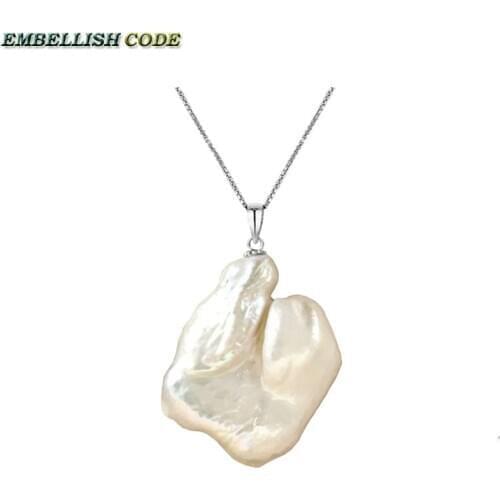 Hot Simple baroque large huge pearl pendant necklace irregular keshi shape white color snake chain 16'' 18