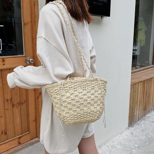 Casual Straw Large Capacity Tote Wicker Woven Shoulder Bags Summer Beach Travel Rattan Handbags Purses Female Shopper Pack Sac